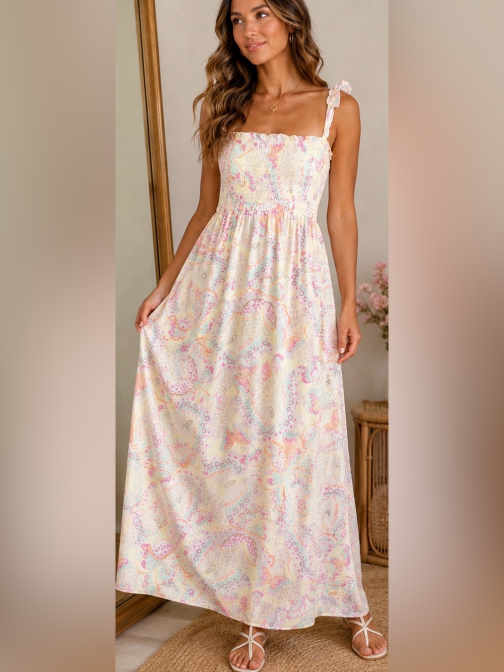 Victoria’s Secret Butterfly Smocked Maxi Dress Cottagecore Y2K Cotton M